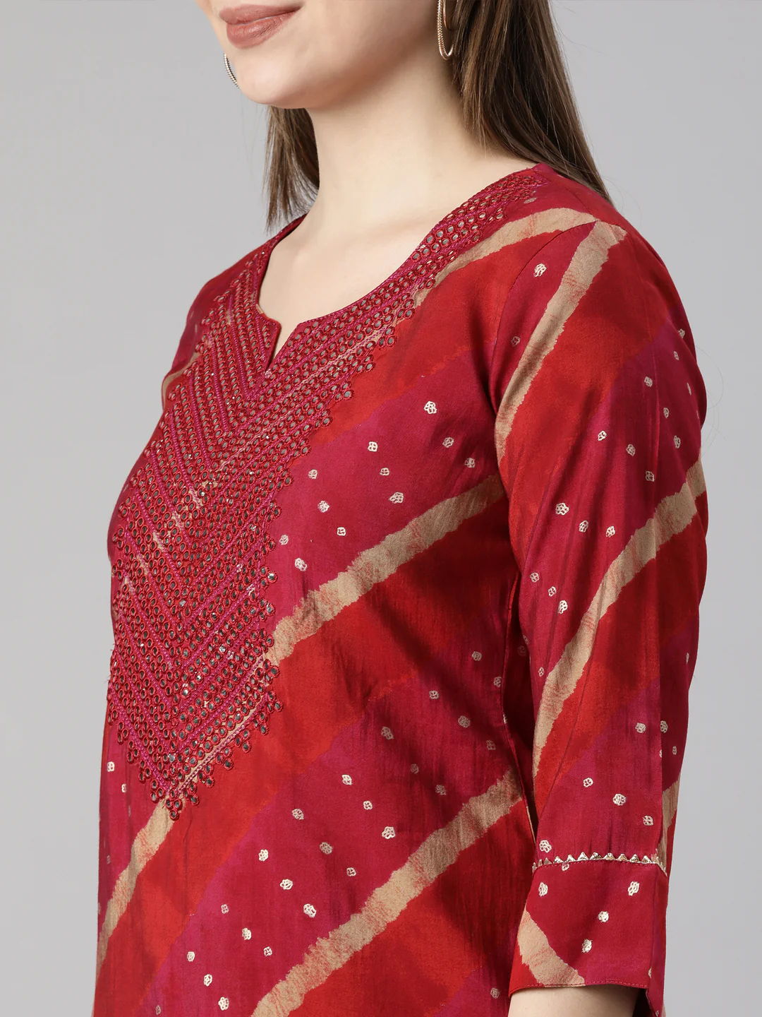 Neerus Pink Regular Straight Striped Kurta And Trousers - Image 4