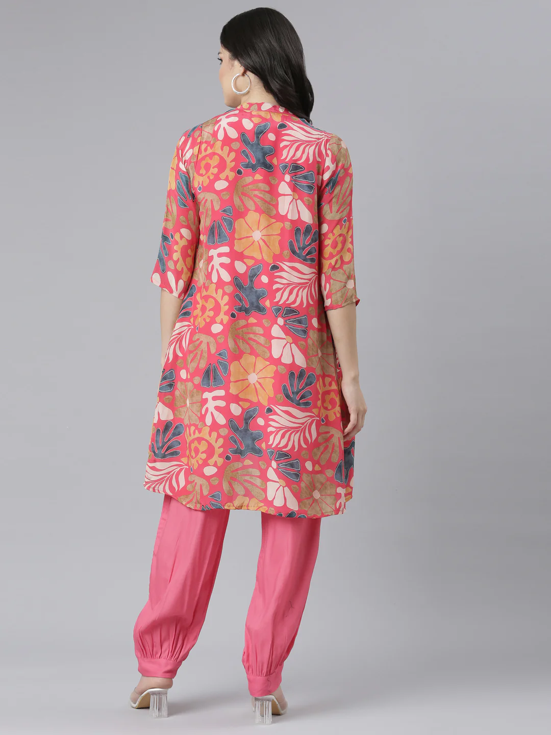 Neerus Pink Regular Straight Tribal Top And Salwar With Jacket - Image 3