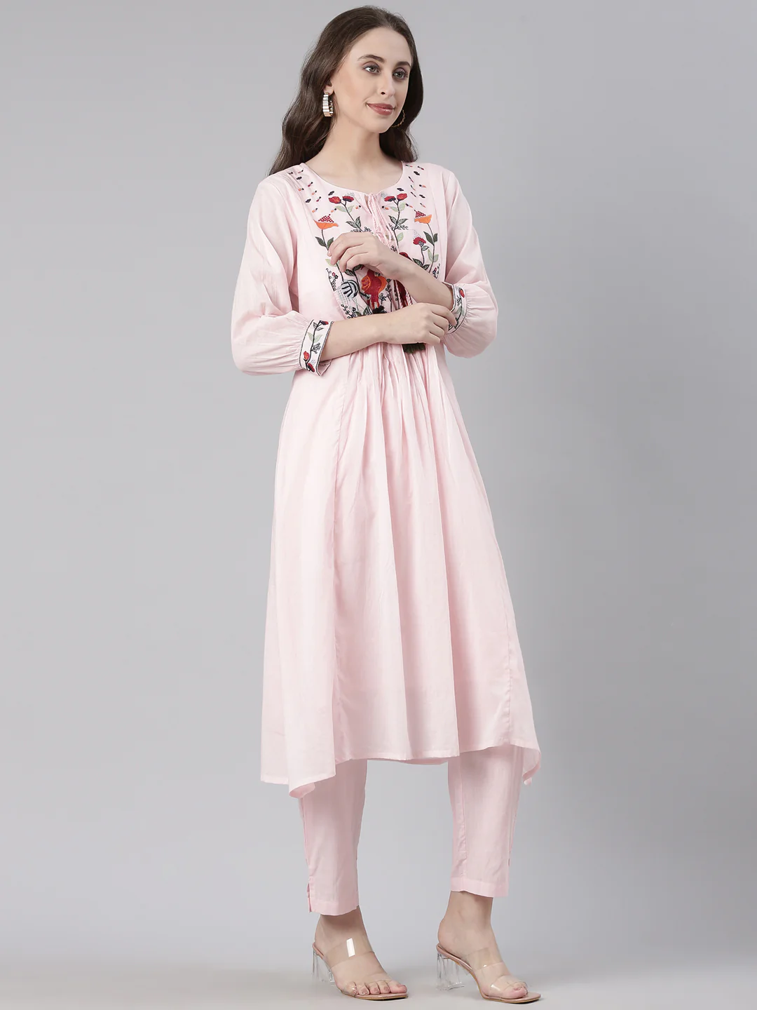 Neerus Pink Solid Straight Kurta and Trousers - Image 2