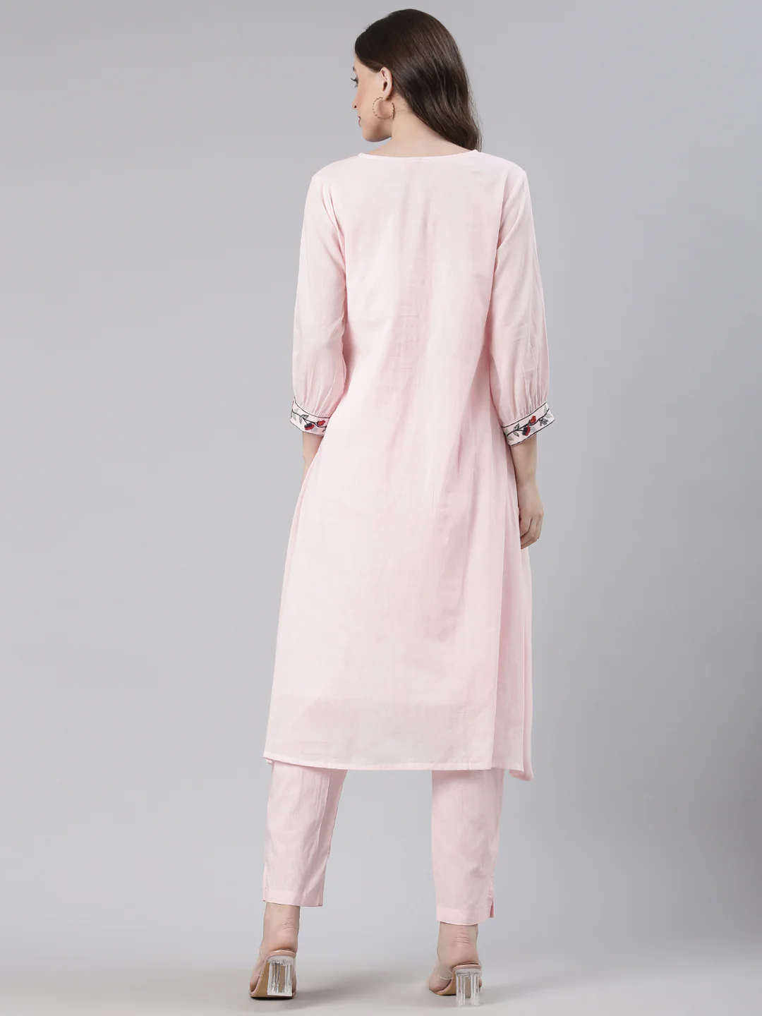 Neerus Pink Solid Straight Kurta and Trousers - Image 3
