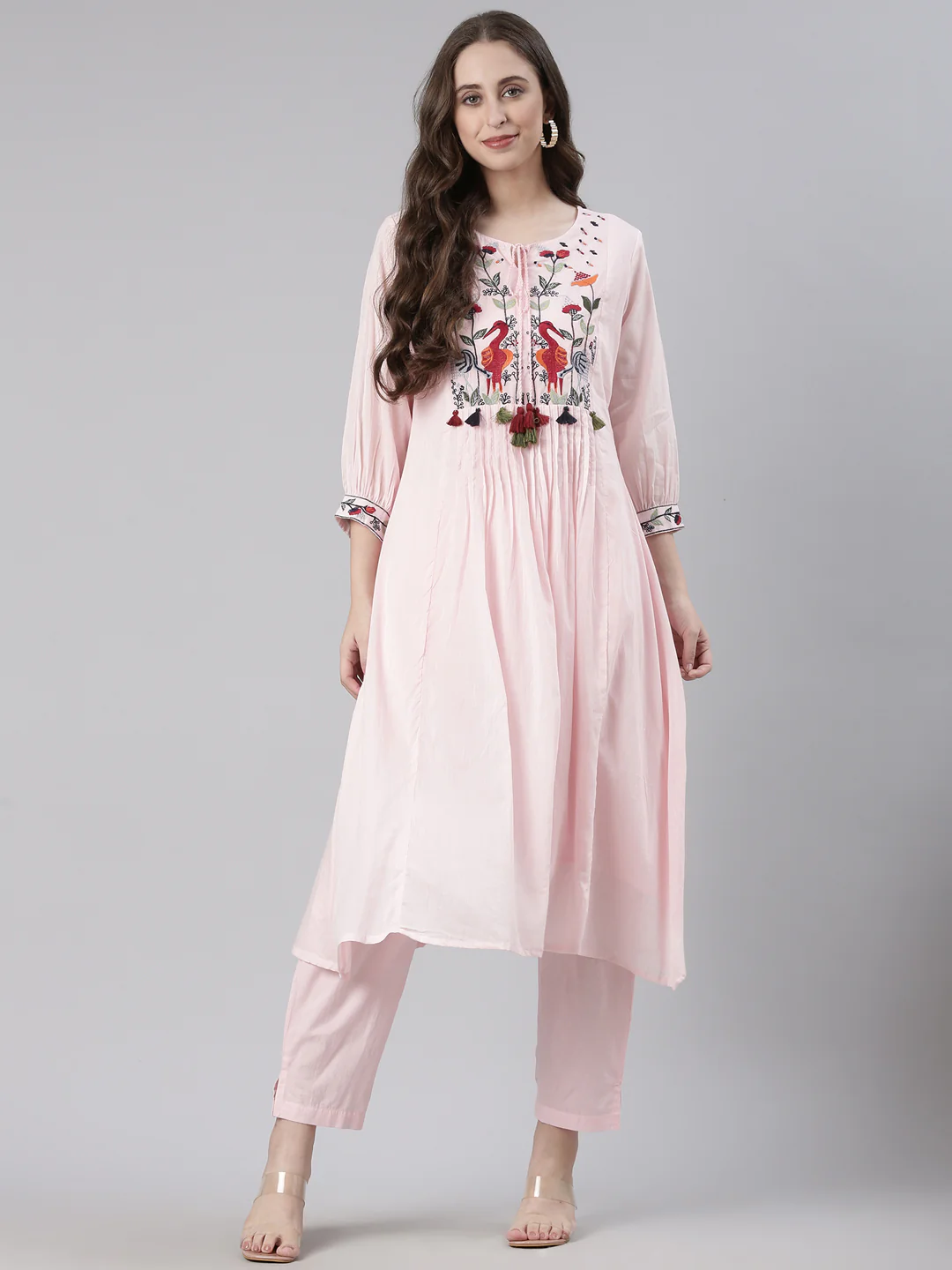 Neerus Pink Solid Straight Kurta and Trousers - Image 5