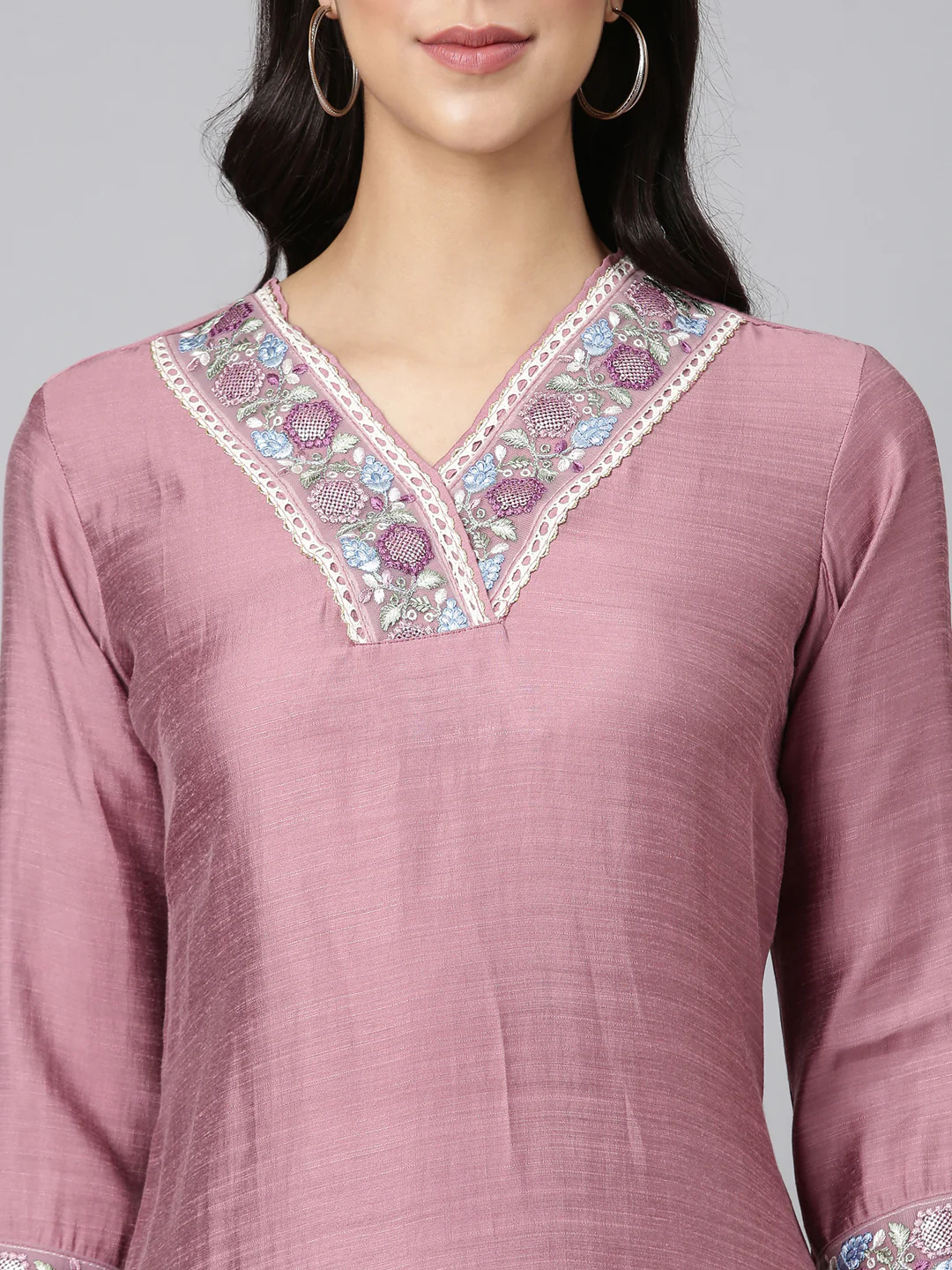Neerus Pink Solid Straight Kurta and Trousers - Image 4