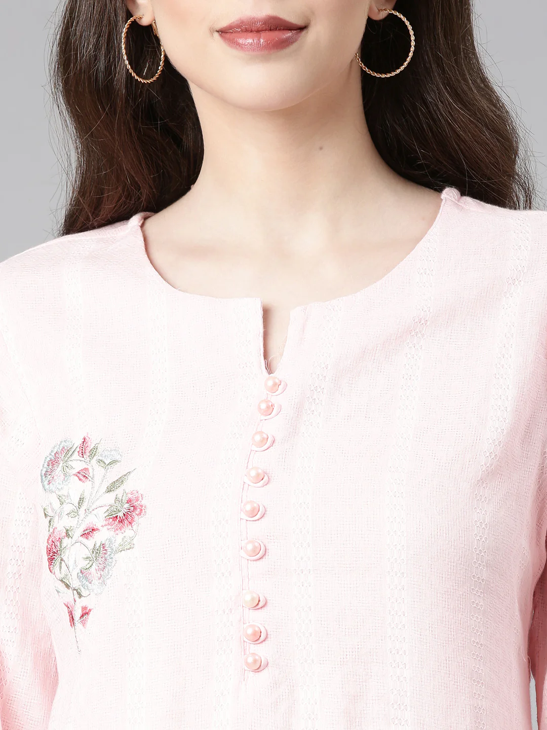Neerus Pink Solid Straight Kurta and Trousers With Dupatta - Image 4