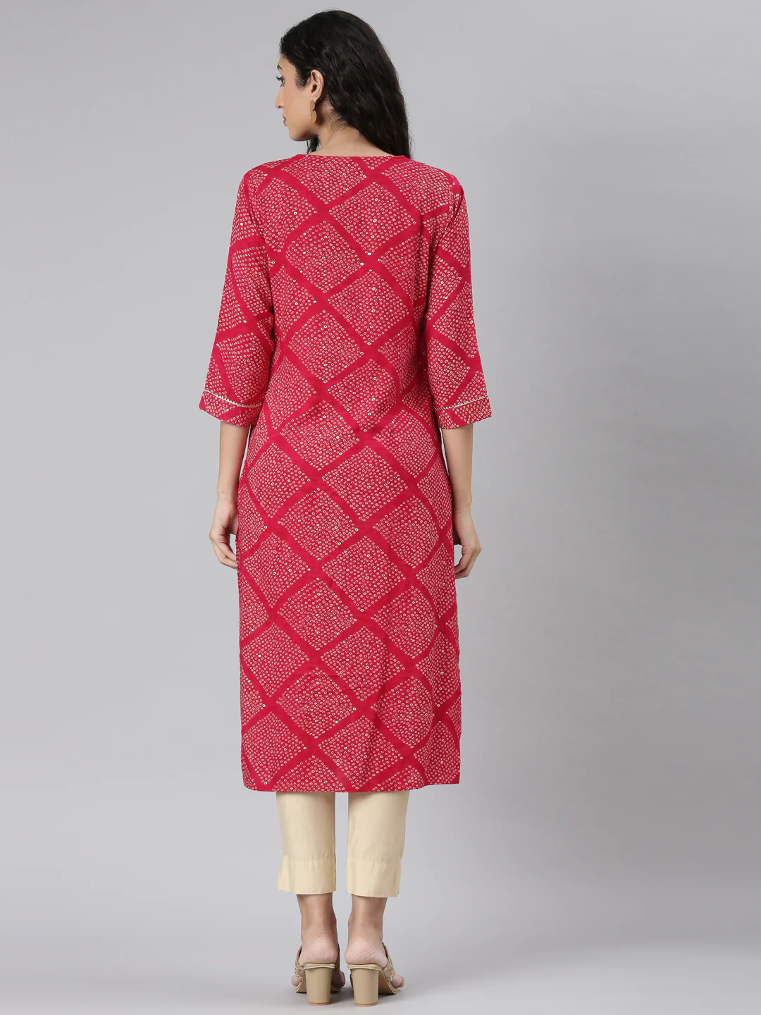 Neerus Pink Straight Casual Bandhani Straight Kurta - Image 4