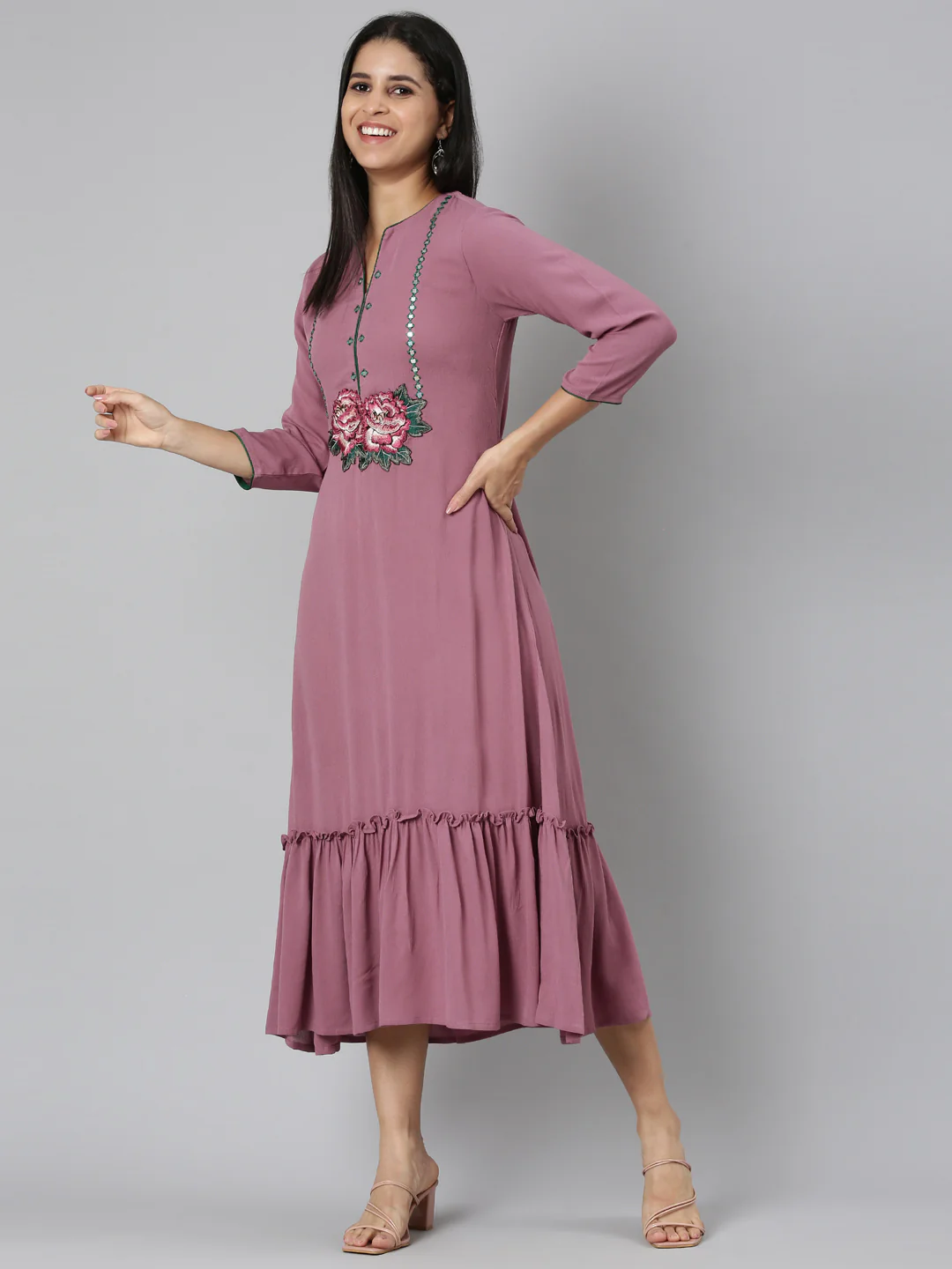 Neerus Pink Straight Casual Floral Anarkali Kurta - Image 5