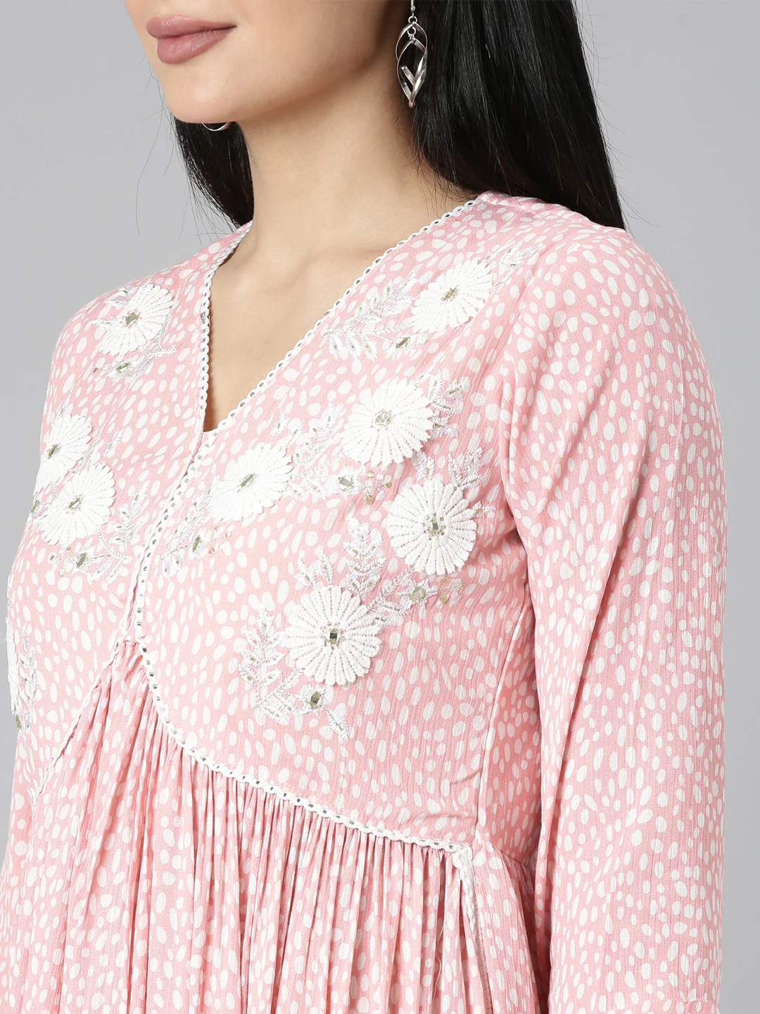 Neerus Pink Straight Casual Floral Anarkali Kurta - Image 4