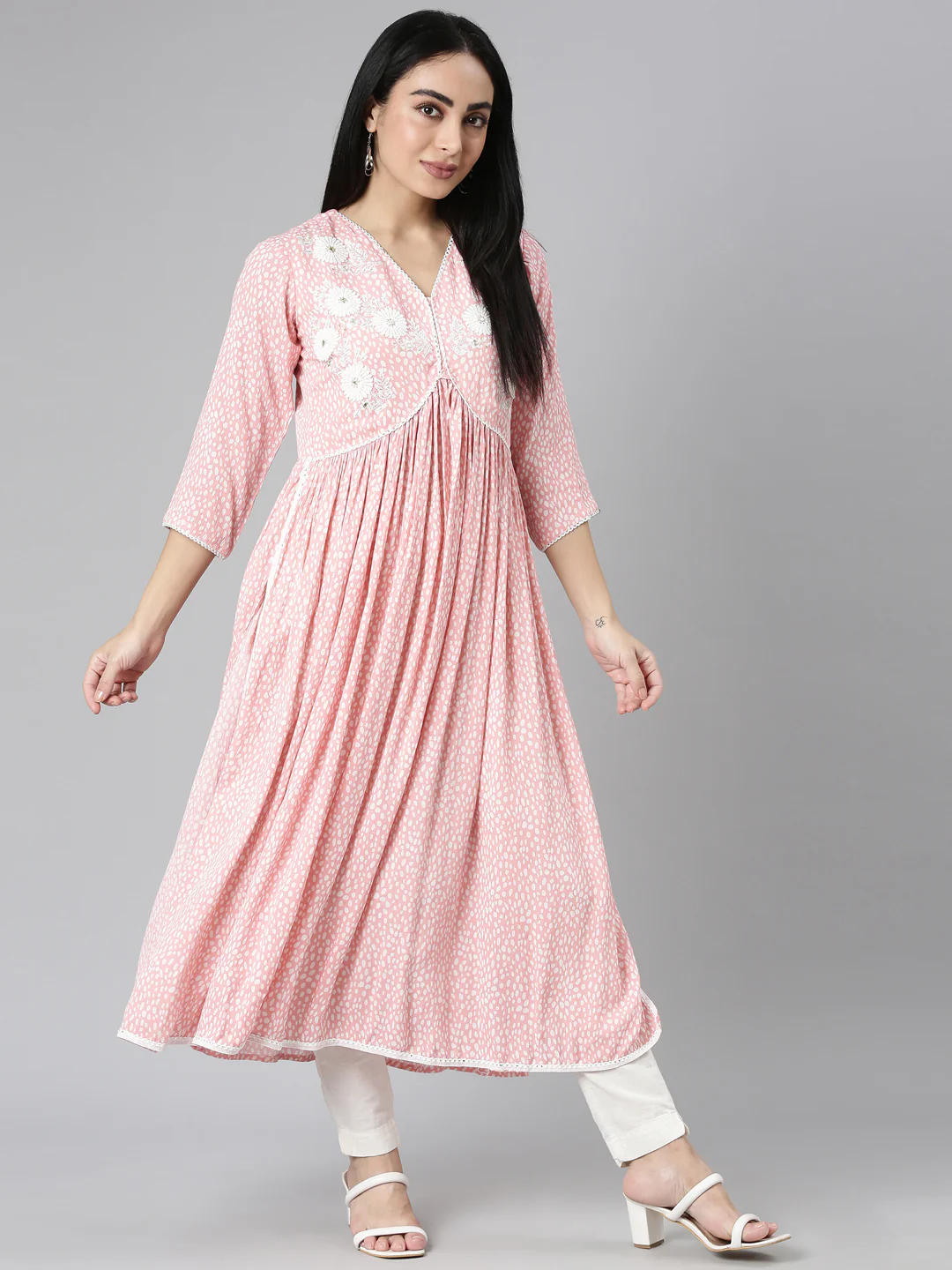 Neerus Pink Straight Casual Floral Anarkali Kurta - Image 5