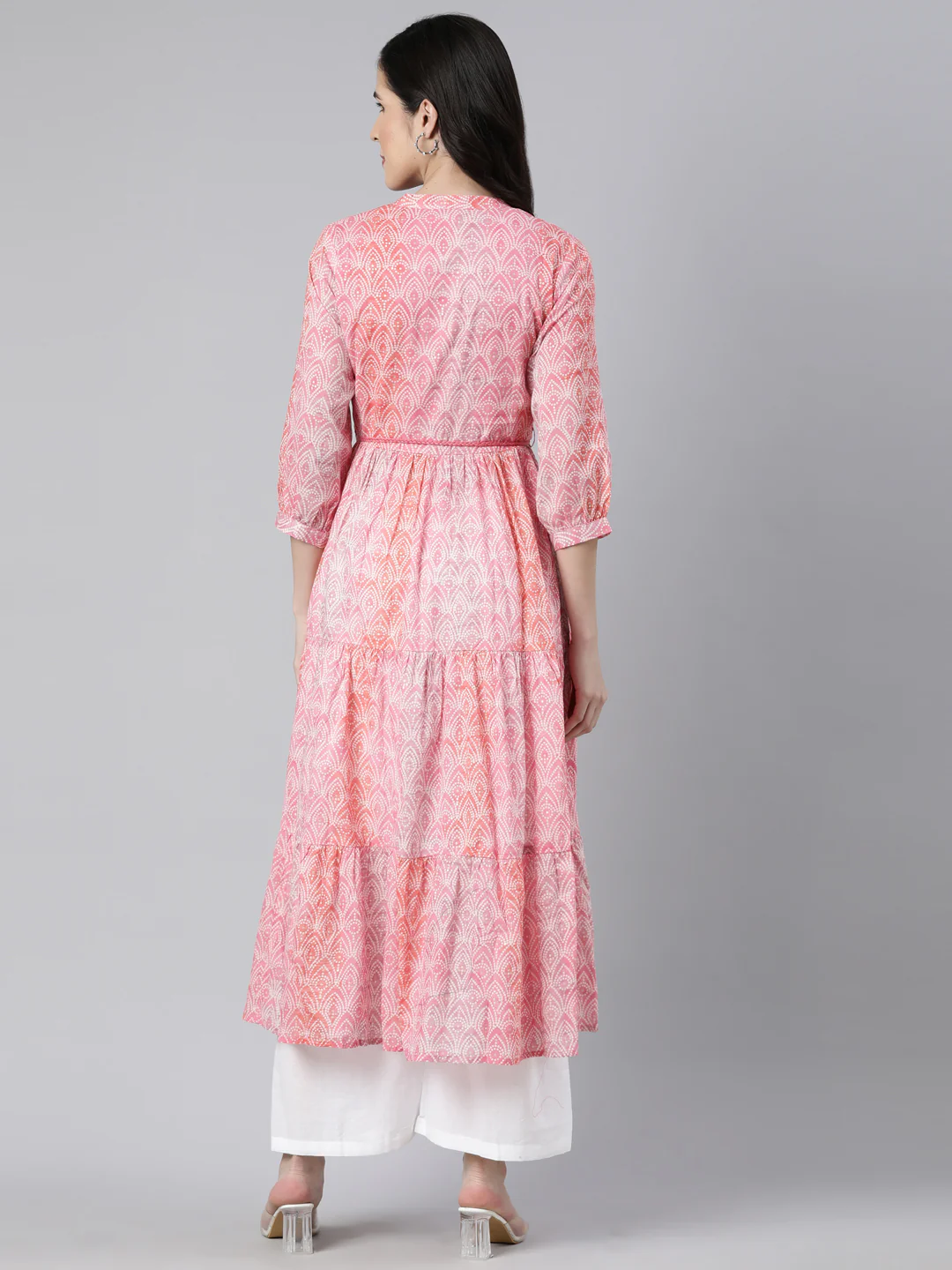 Neerus Pink Straight Casual Floral Maxi Dresses - Image 3