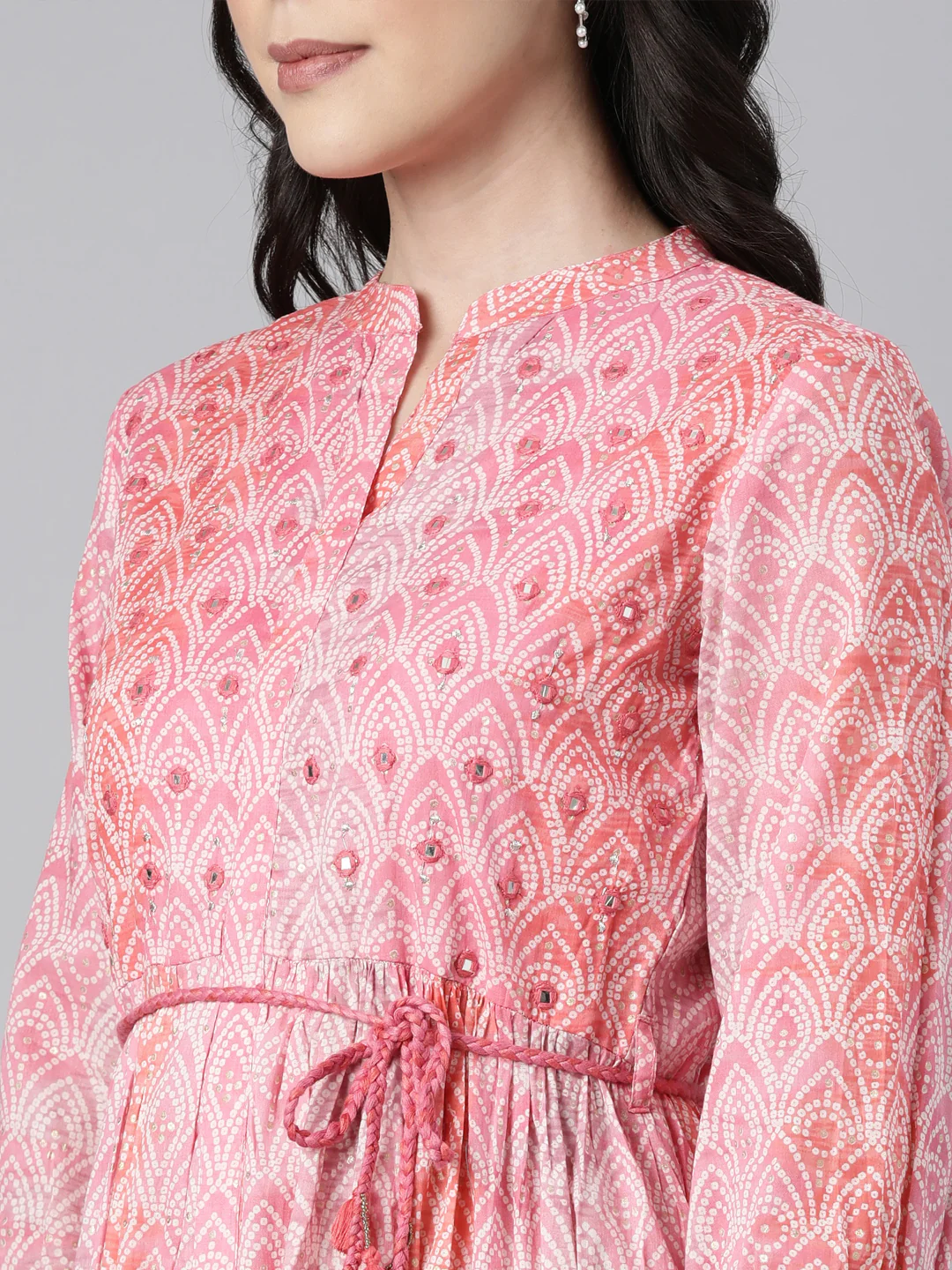 Neerus Pink Straight Casual Floral Maxi Dresses - Image 4