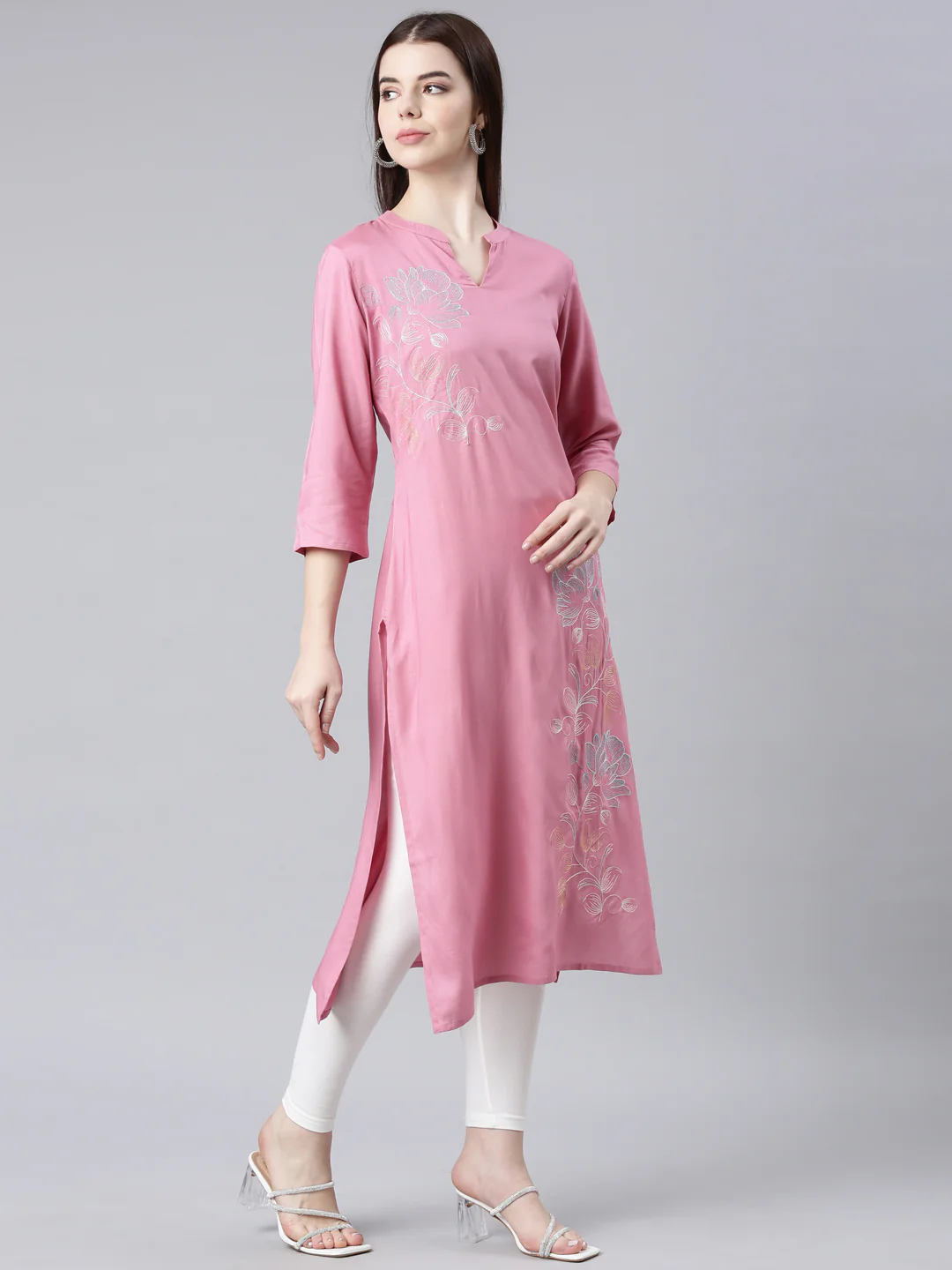Neerus Pink Straight Casual Floral Straight Kurta - Image 4