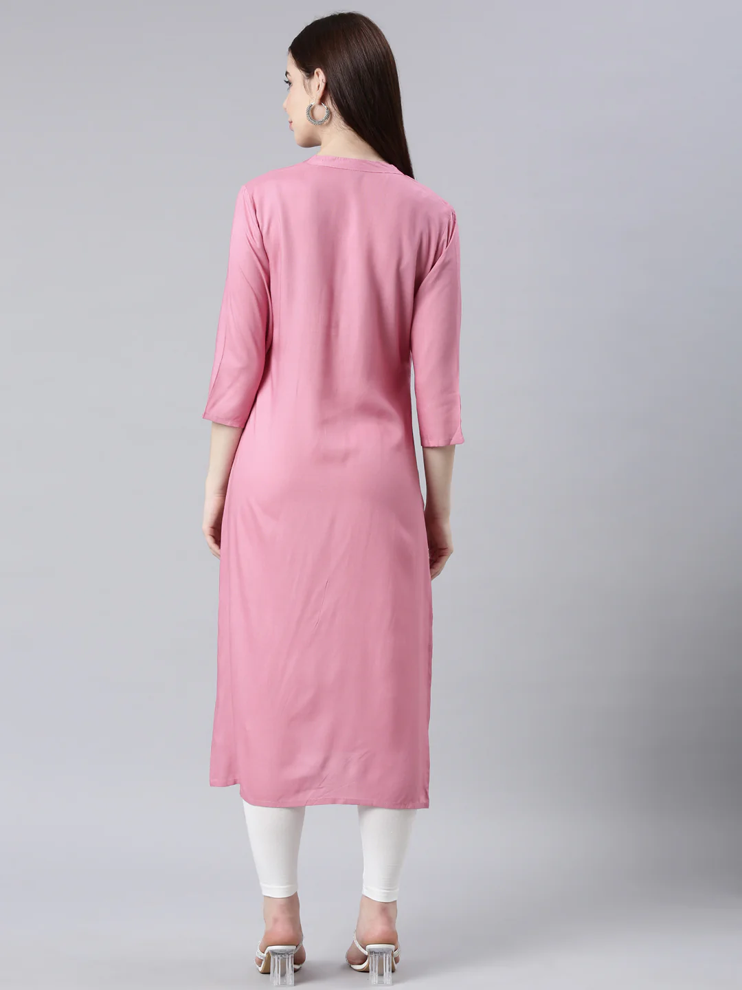 Neerus Pink Straight Casual Floral Straight Kurta - Image 5