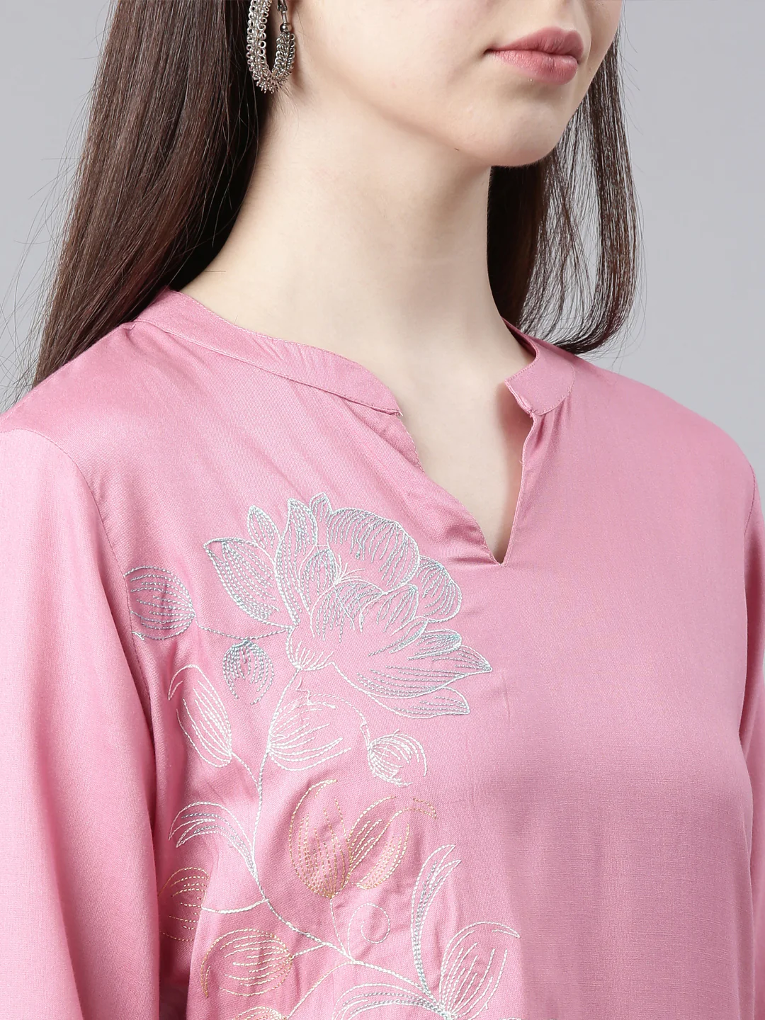 Neerus Pink Straight Casual Floral Straight Kurta - Image 7