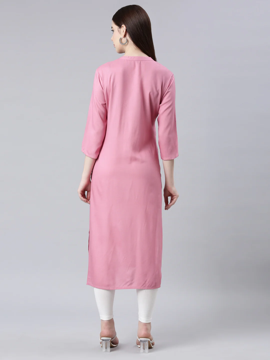 Neerus Pink Straight Casual Floral Straight Kurta - Image 4