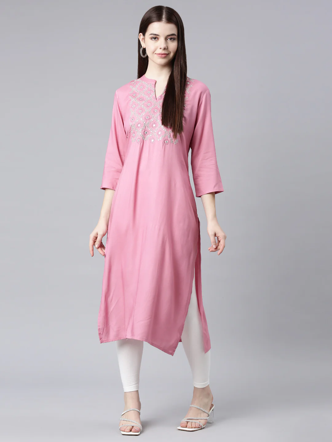Neerus Pink Straight Casual Floral Straight Kurta - Image 7