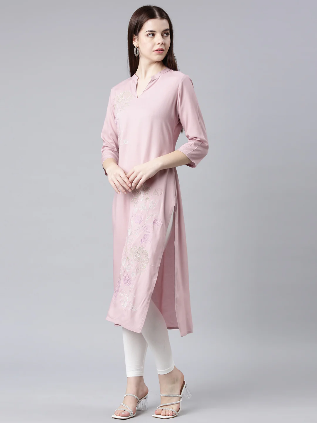 Neerus Pink Straight Casual Floral Straight Kurta - Image 2