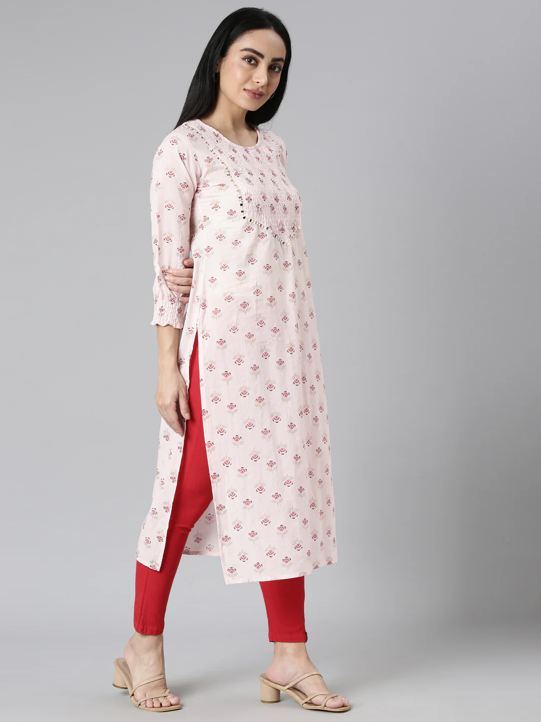 Neerus Pink Straight Casual Floral Straight Kurta - Image 3