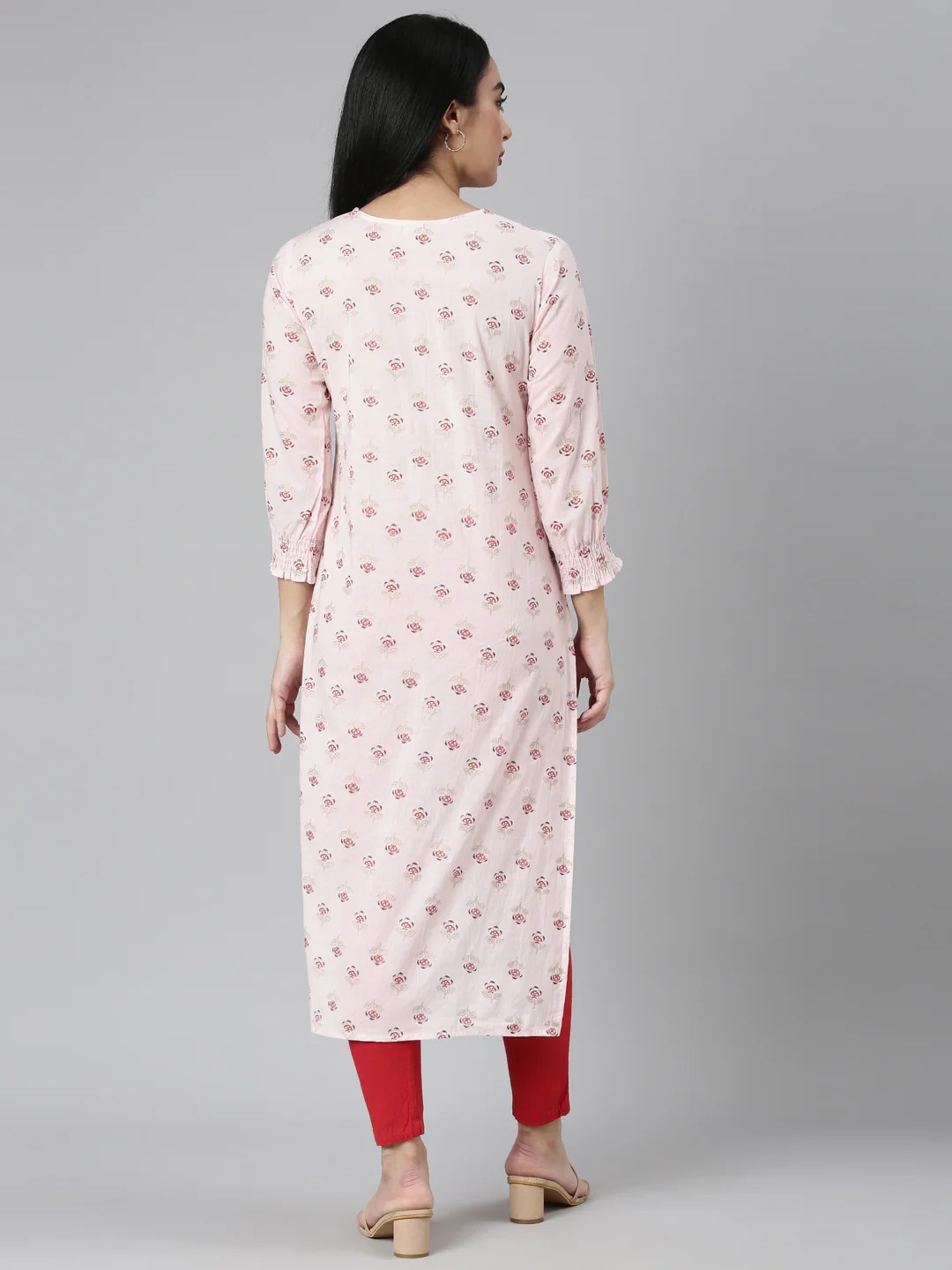 Neerus Pink Straight Casual Floral Straight Kurta - Image 4