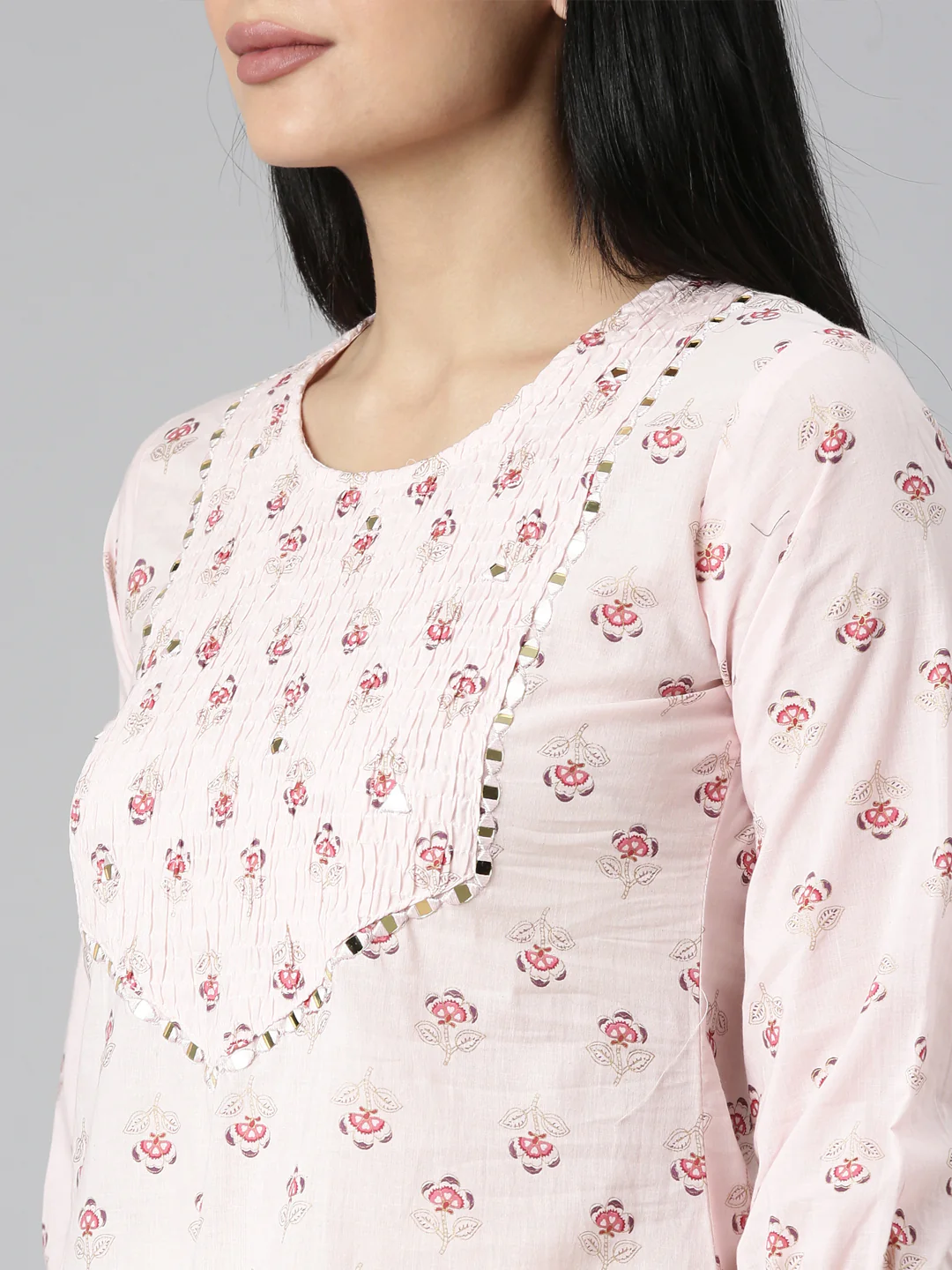 Neerus Pink Straight Casual Floral Straight Kurta - Image 5