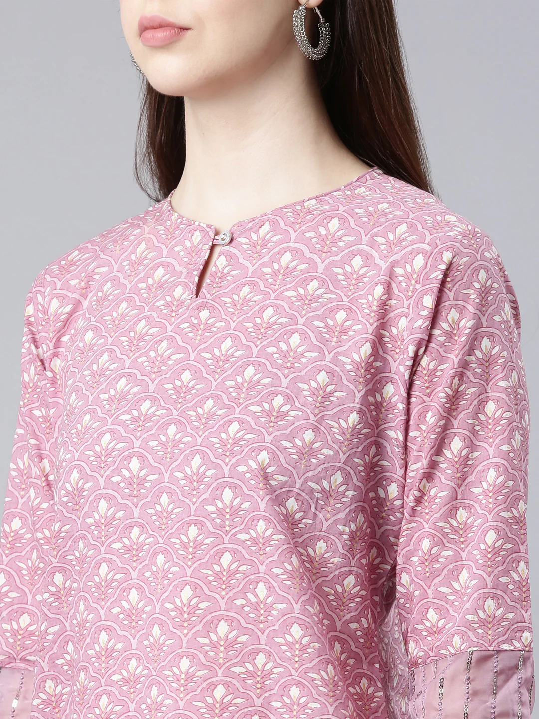 Neerus Pink Straight Casual Floral Straight Kurta - Image 5
