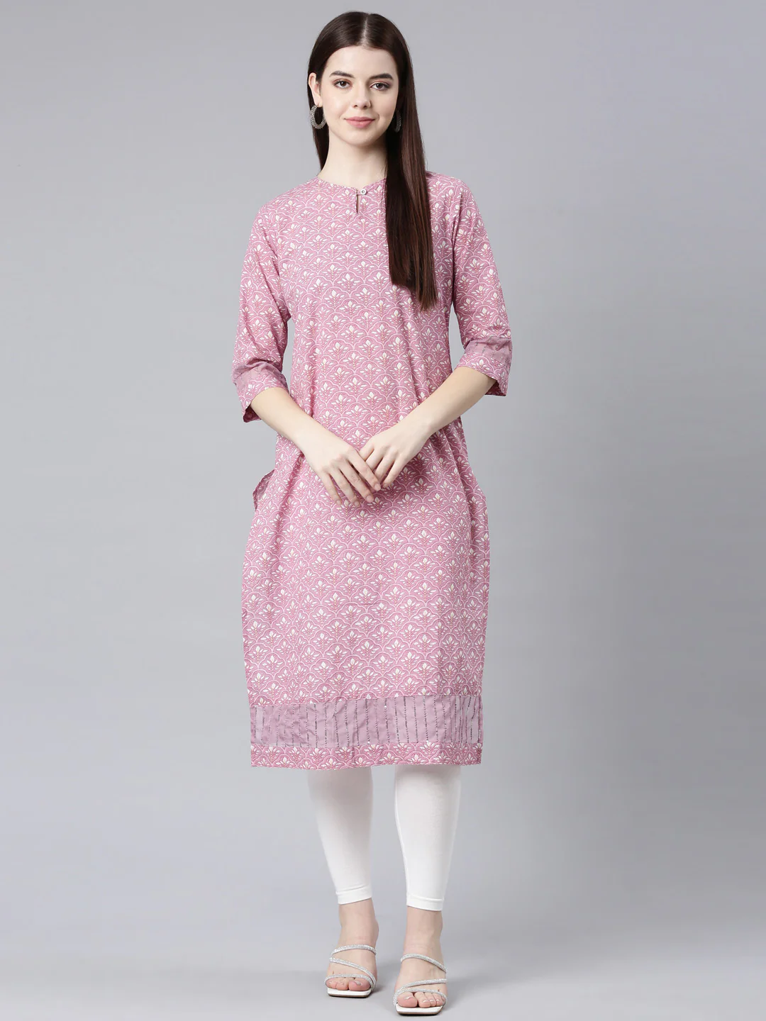 Neerus Pink Straight Casual Floral Straight Kurta - Image 6