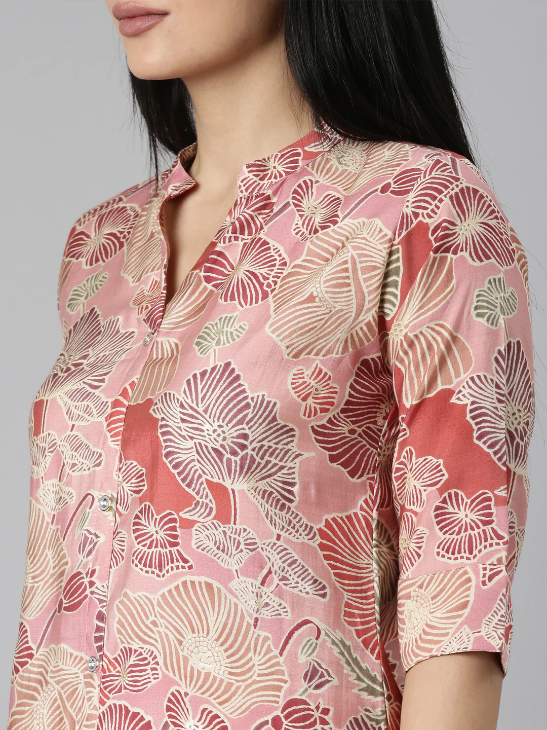 Neerus Baby Pink Straight Casual Floral Straight Kurta - Image 4