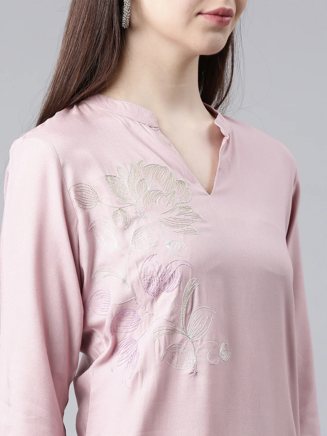 Neerus Pink Straight Casual Floral Straight Kurta - Image 5