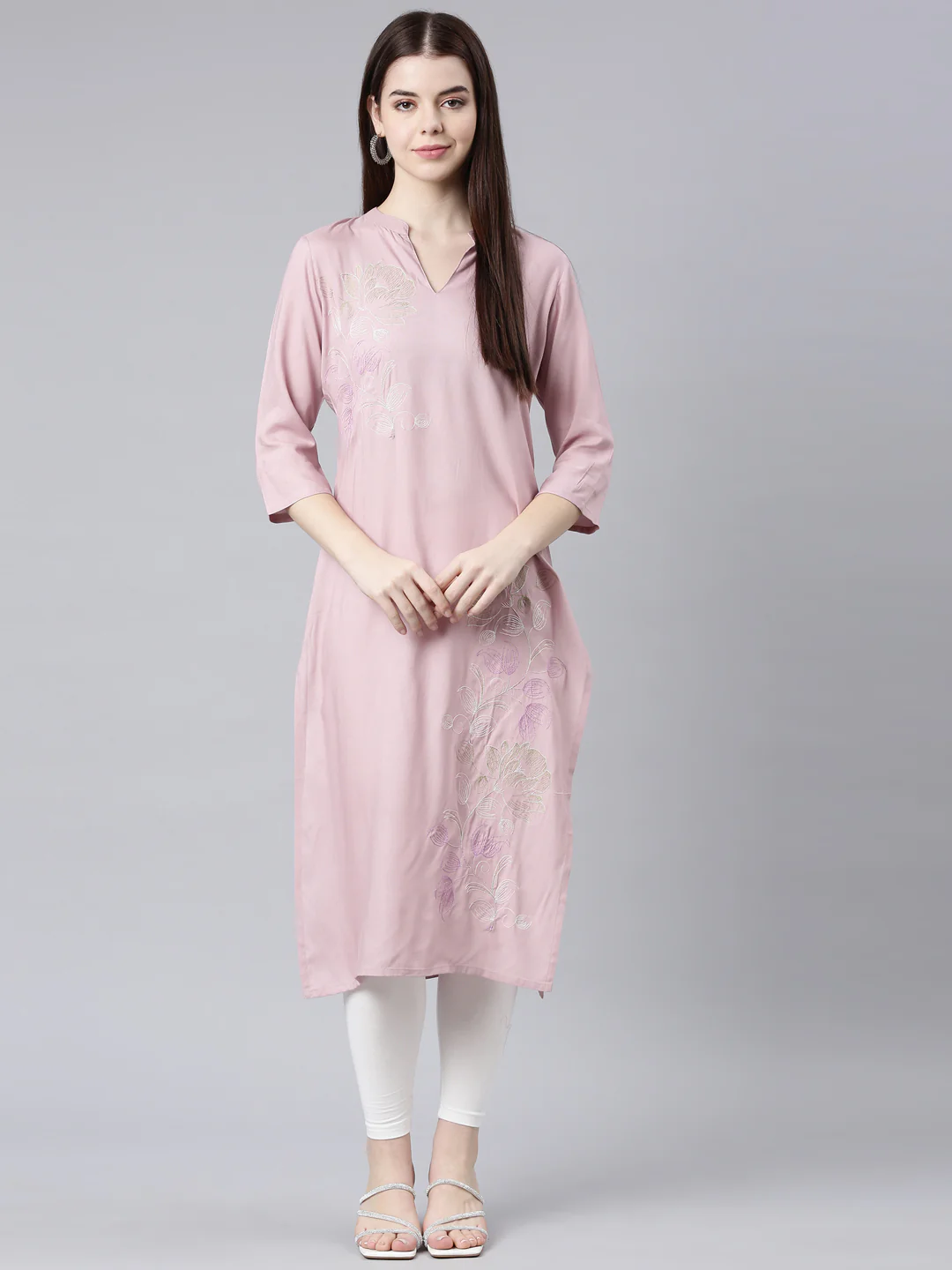 Neerus Pink Straight Casual Floral Straight Kurta - Image 7