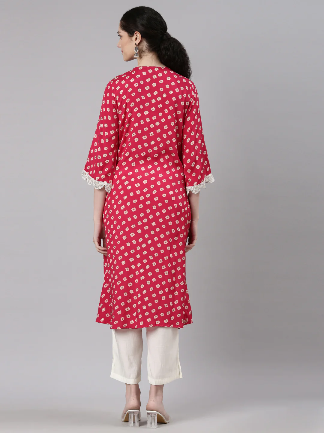 Neerus Pink Straight Casual Kurta and Trouser - Image 4