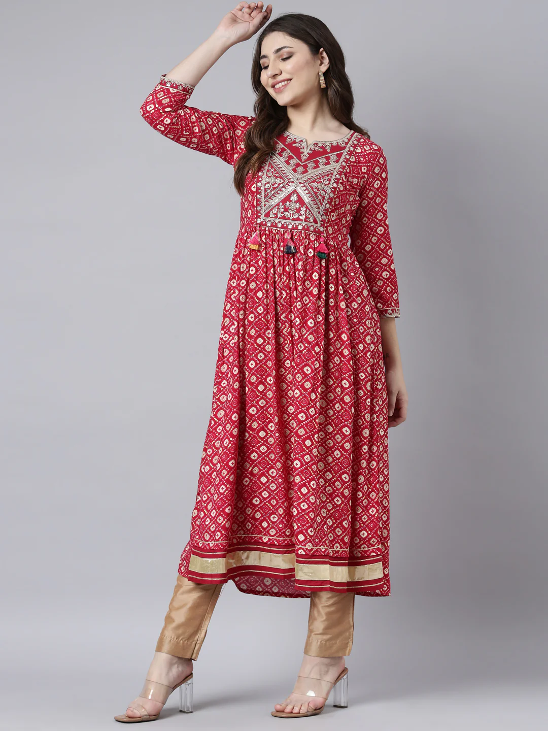 Neerus Pink Straight Casual Polka Dots Maxi Dresses - Image 5
