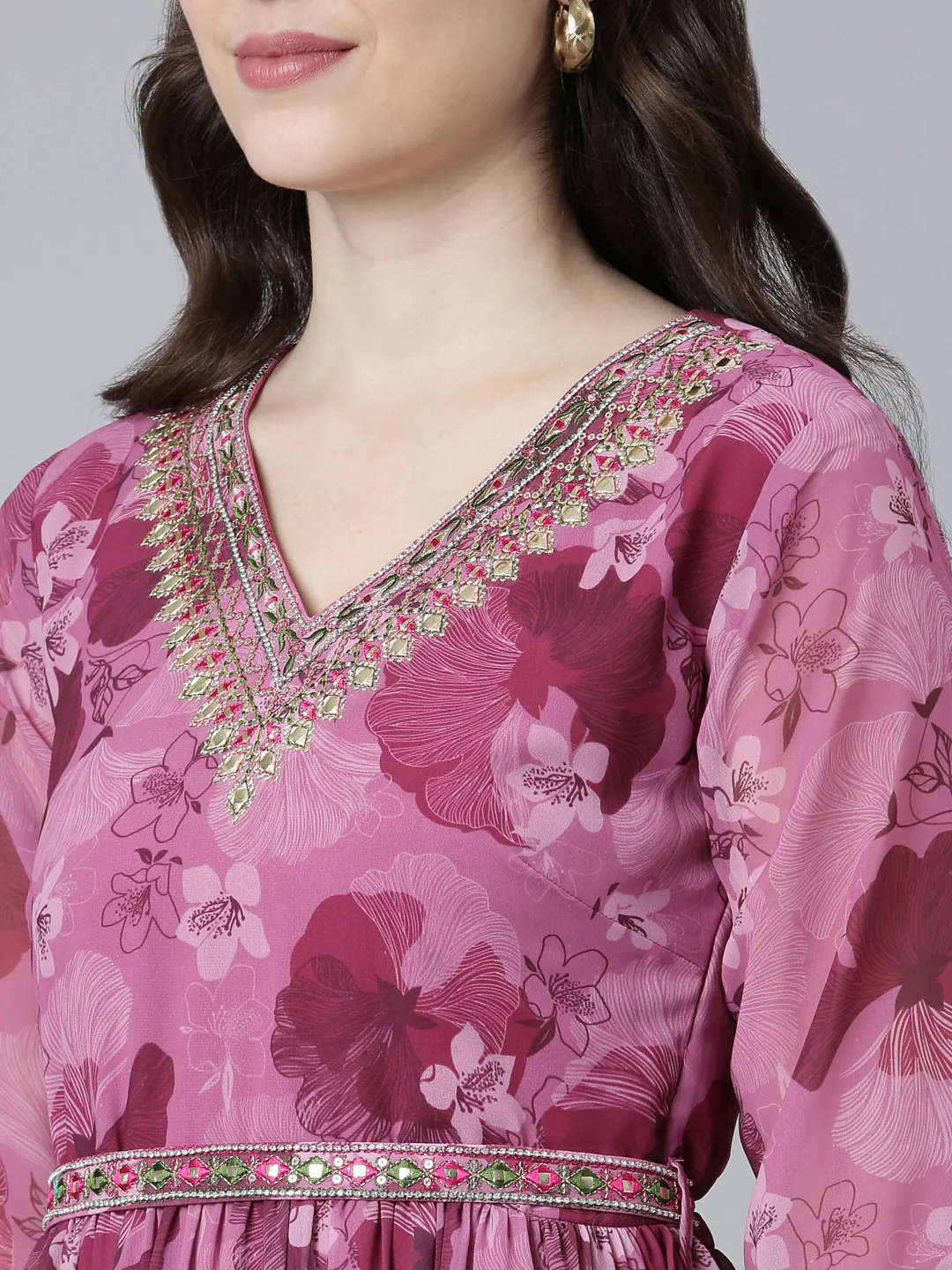 Neerus Pink Straight Casual Printed Dress - Image 4