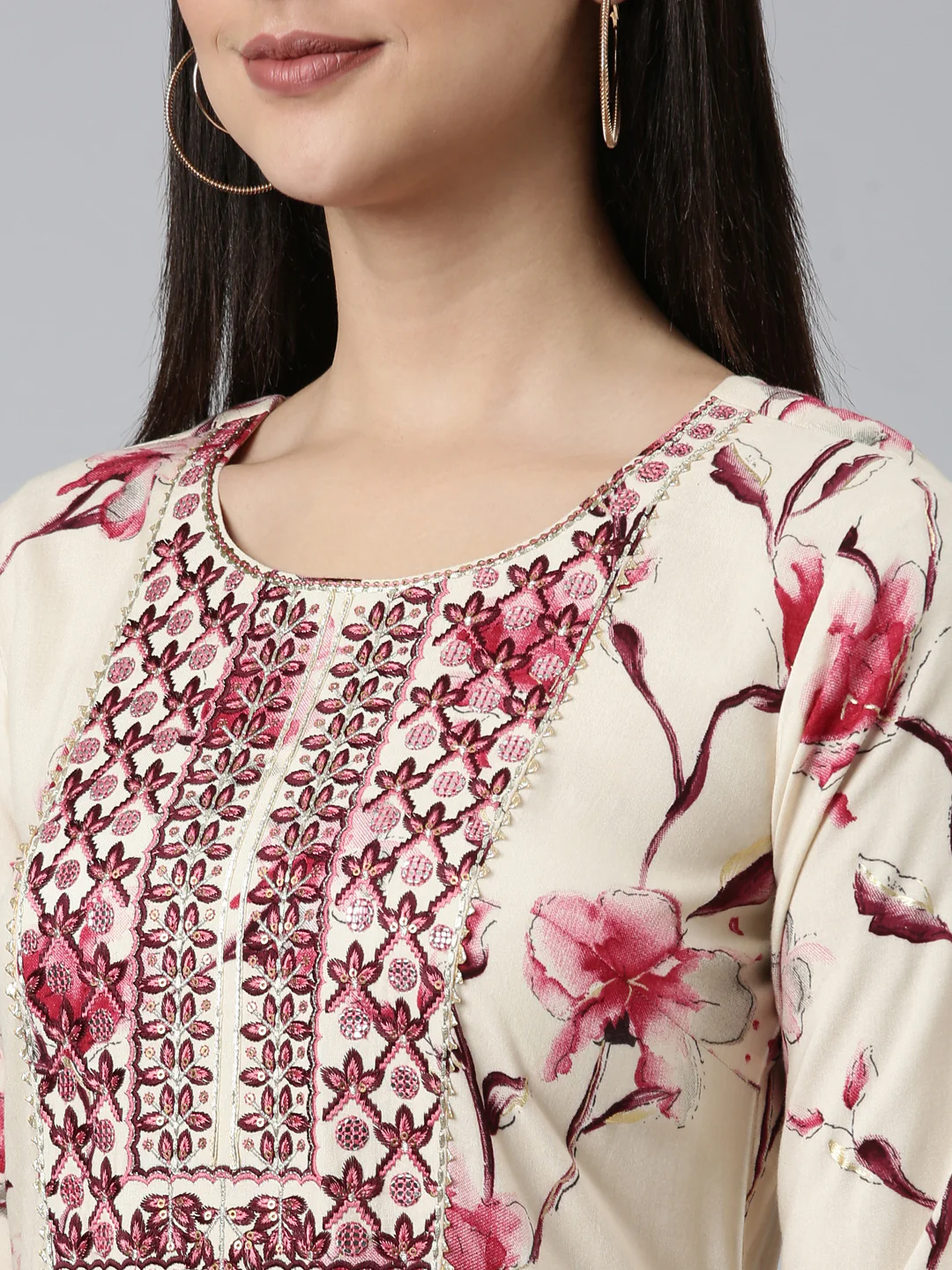 Neerus Pink Straight Casual Printed Dress - Image 4