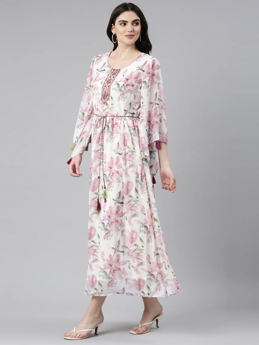 Neerus Pink Straight Casual Printed Dress - Image 2