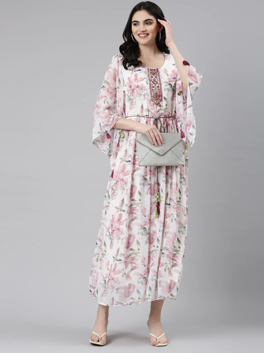 Neerus Pink Straight Casual Printed Dress - Image 5