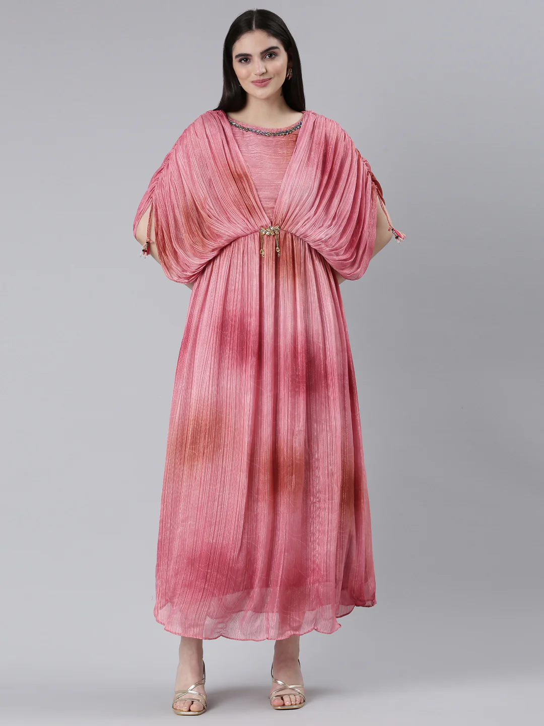 Neerus Pink Straight Casual Printed Dress