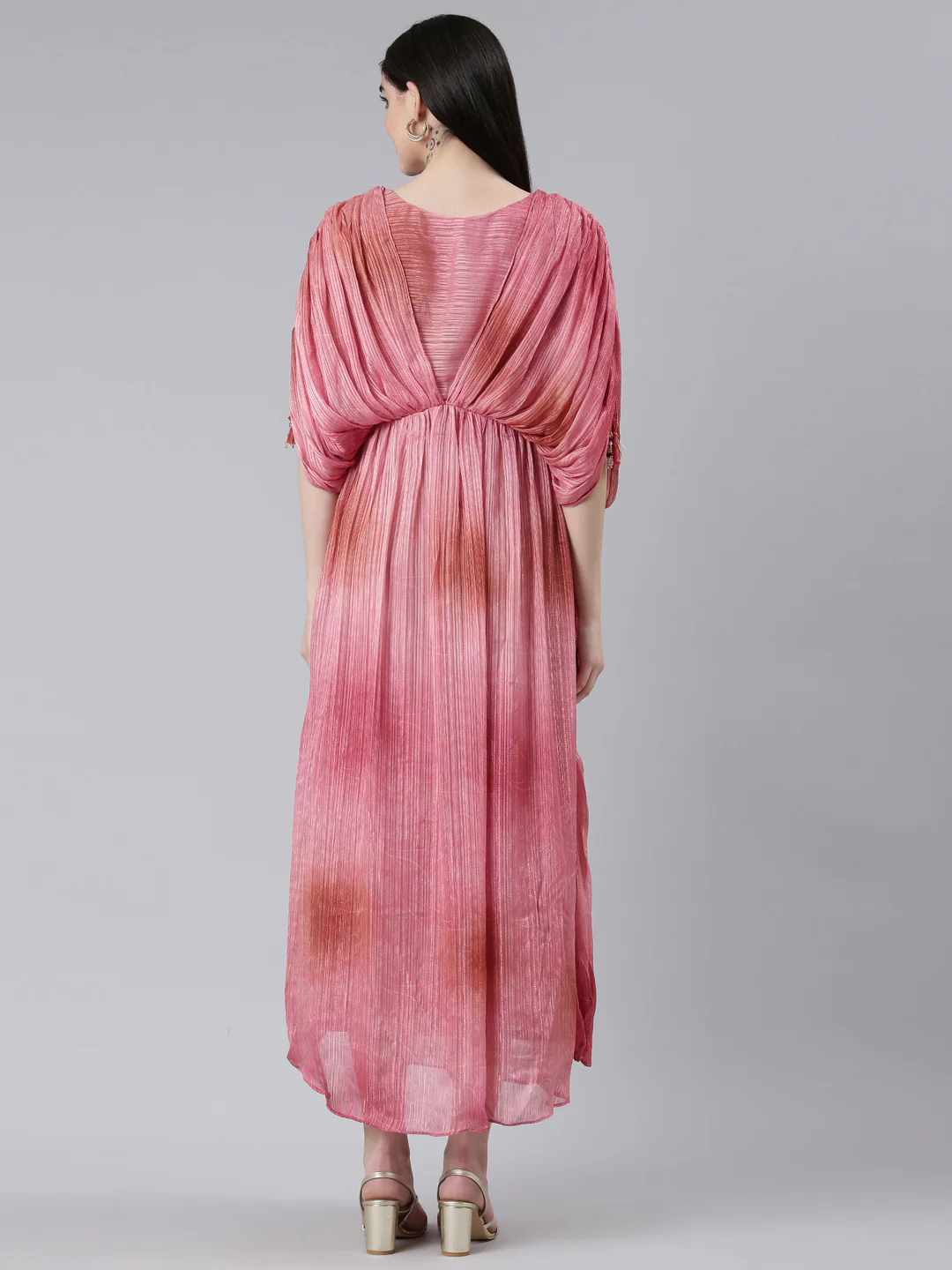 Neerus Pink Straight Casual Printed Dress - Image 3