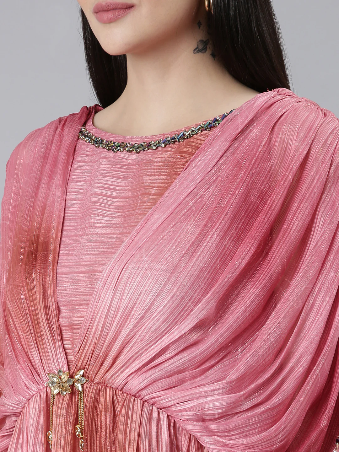 Neerus Pink Straight Casual Printed Dress - Image 4