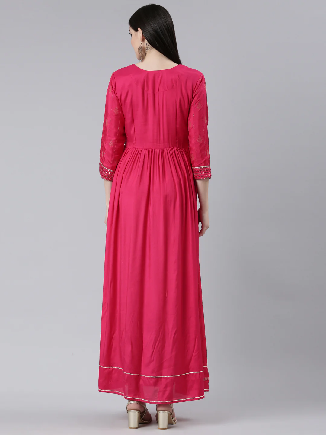 Neerus Pink Straight Casual Printed Gown - Image 3
