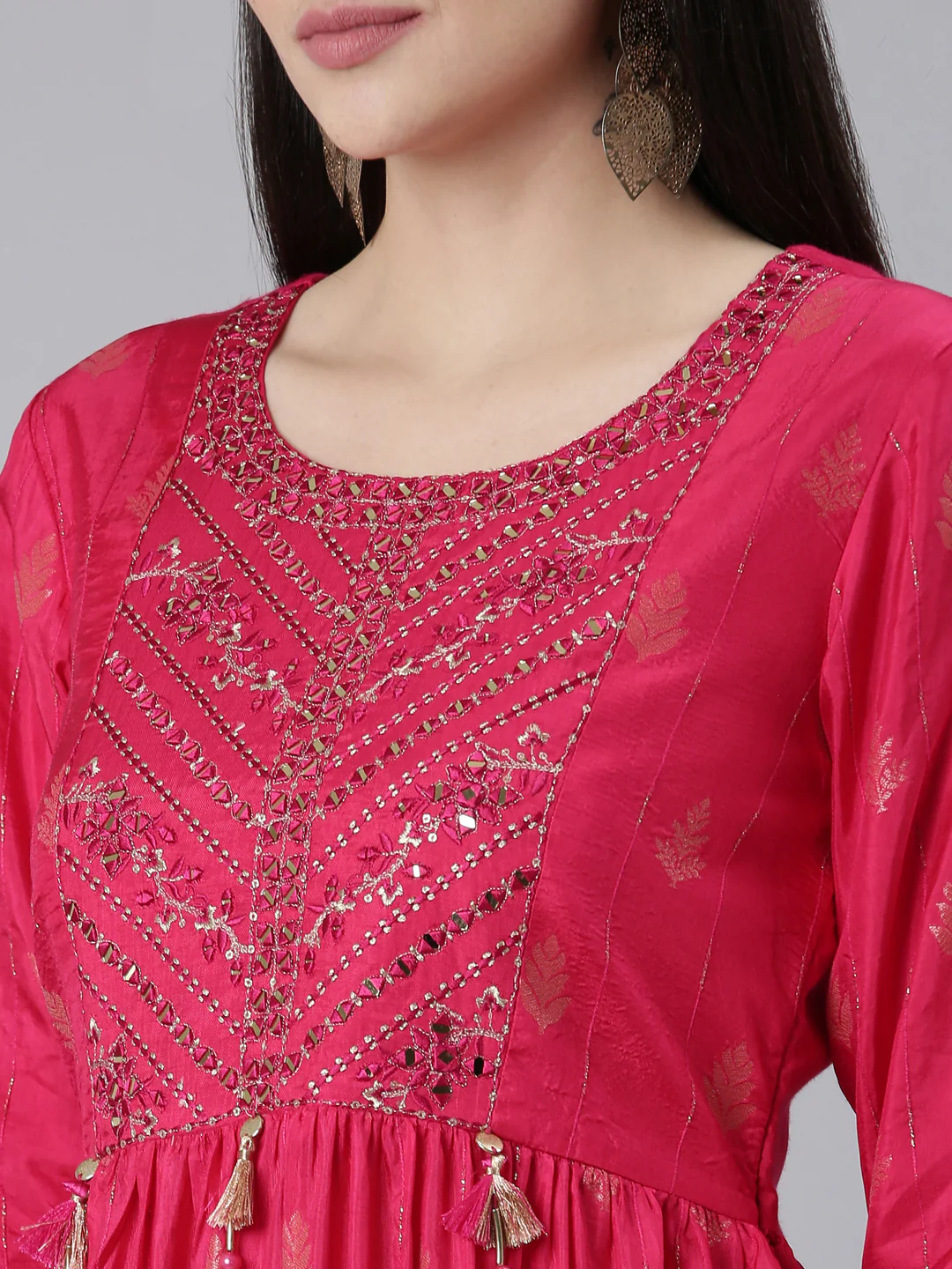 Neerus Pink Straight Casual Printed Gown - Image 4