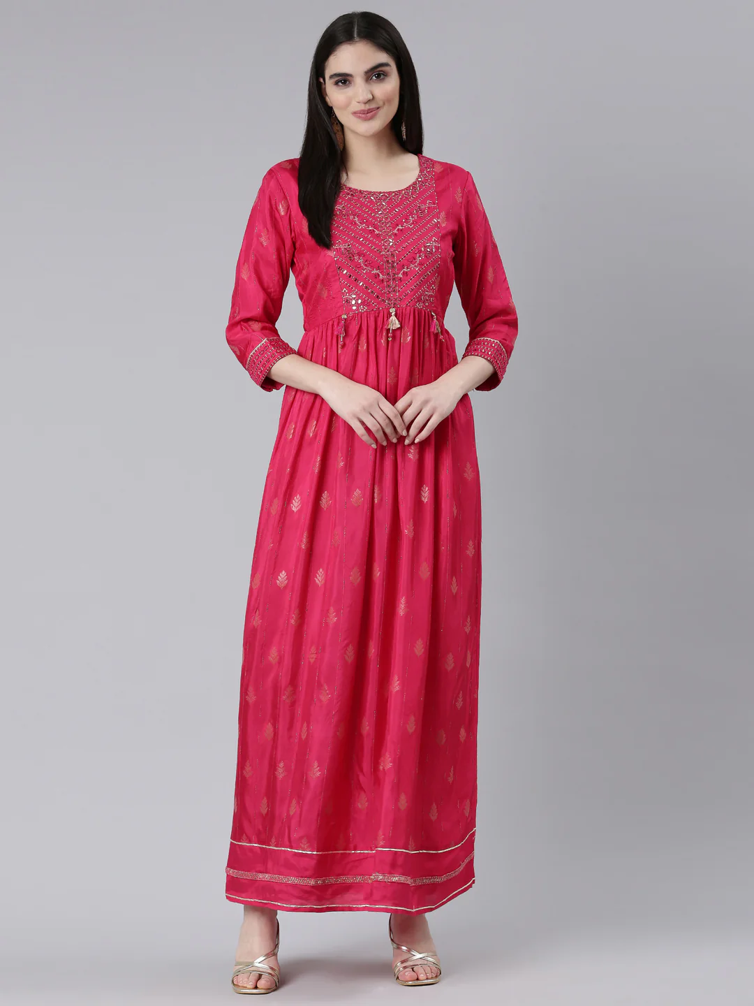 Neerus Pink Straight Casual Printed Gown - Image 5