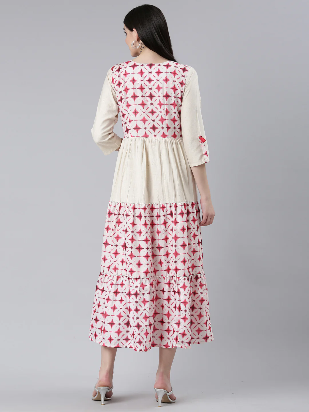 Neerus Pink Straight Casual Printed Dress - Image 3