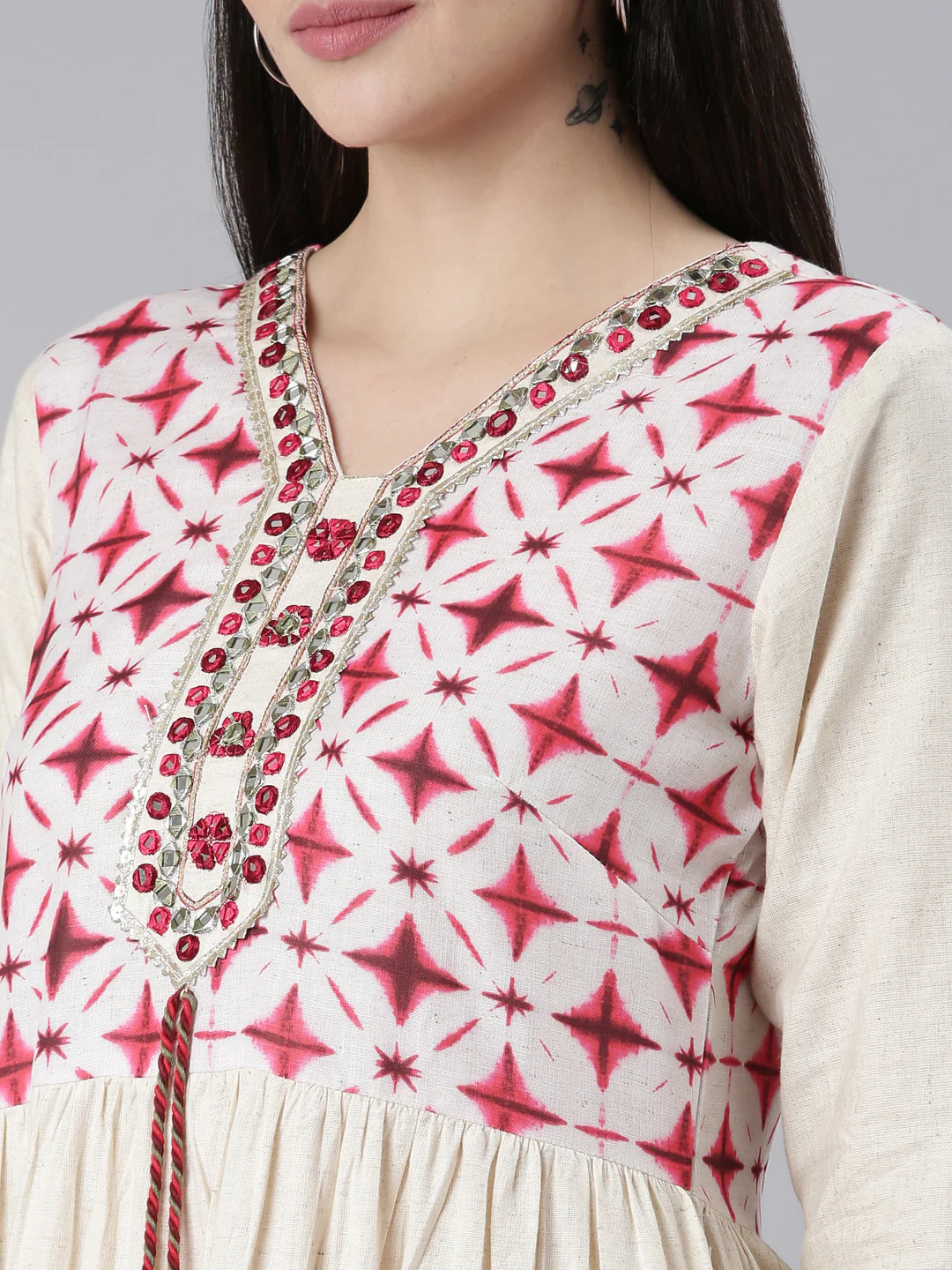 Neerus Pink Straight Casual Printed Dress - Image 4