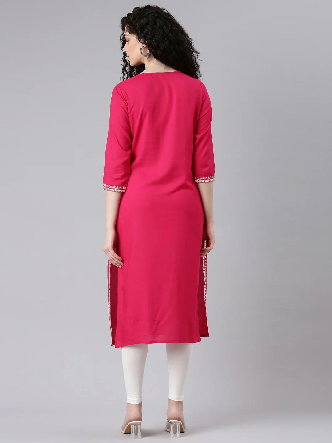 Neerus Pink Straight Casual Solid Kurta - Image 3