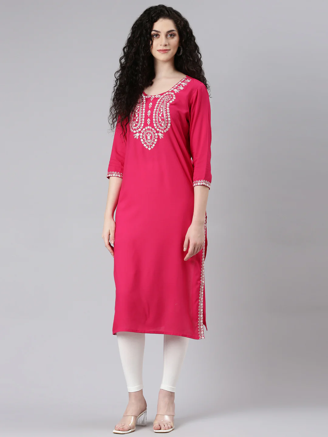 Neerus Pink Straight Casual Solid Kurta - Image 5