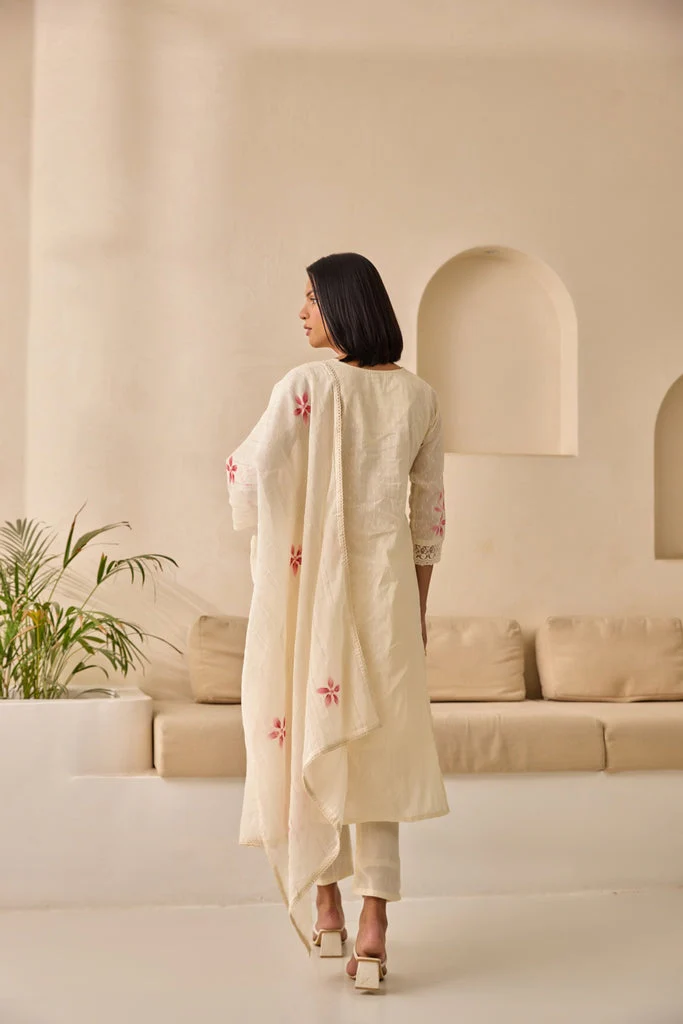 Neerus Pink Straight Embellished Kurta And Trousers With Dupatta. - Image 4