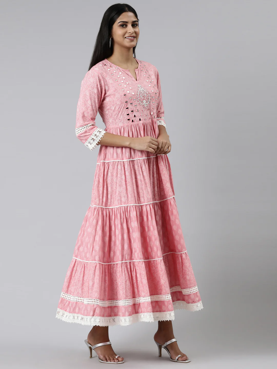 Neerus Pink Straight Printed Cotton Kurta - Image 2
