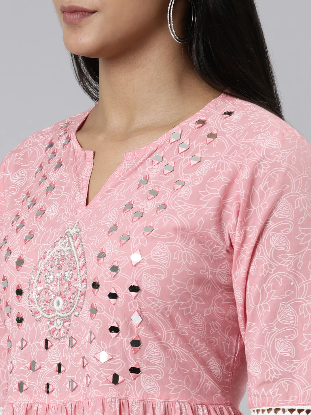 Neerus Pink Straight Printed Cotton Kurta - Image 5