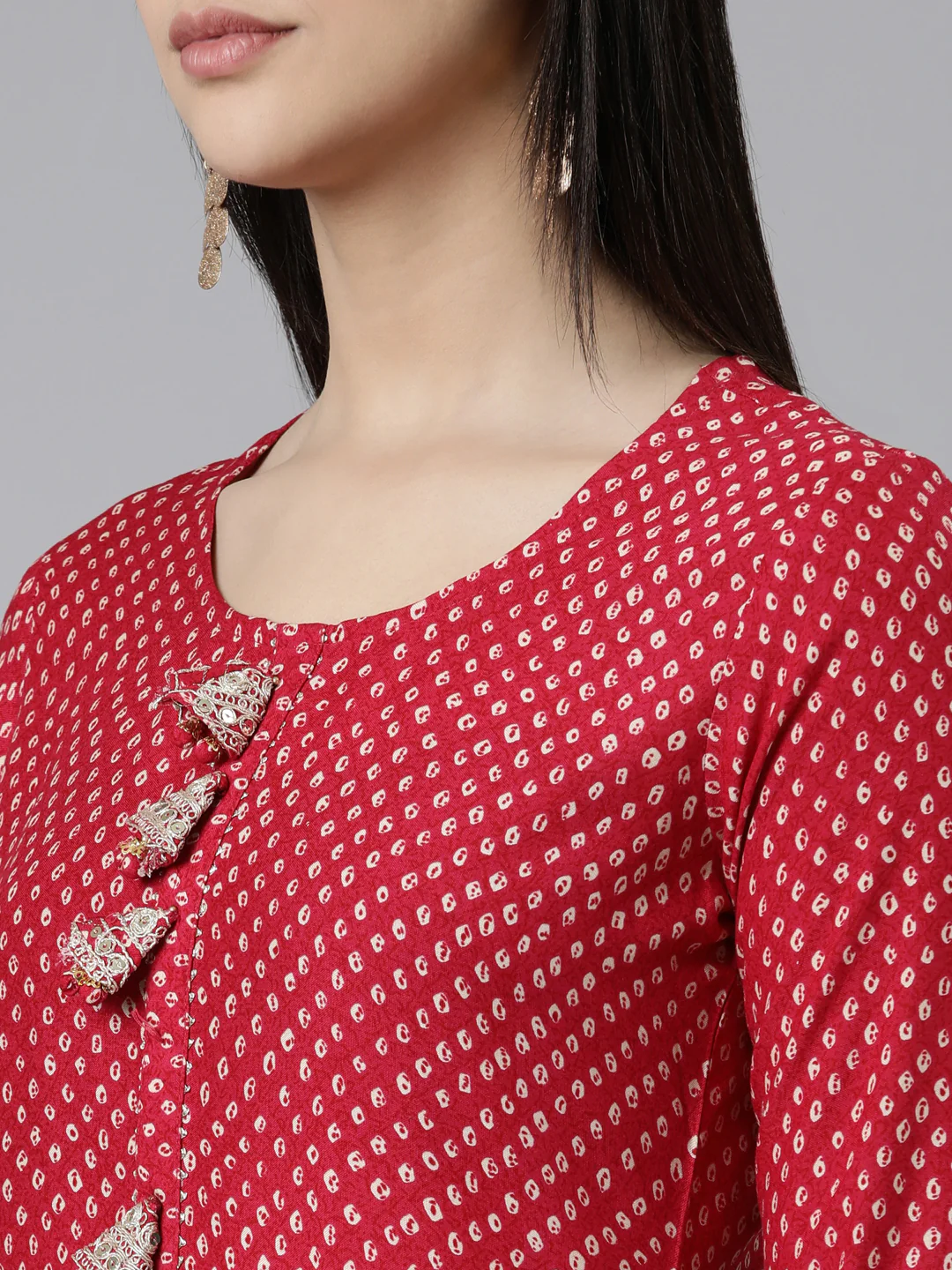Neerus Pink Straight Printed Cotton Silk Kurta - Image 4
