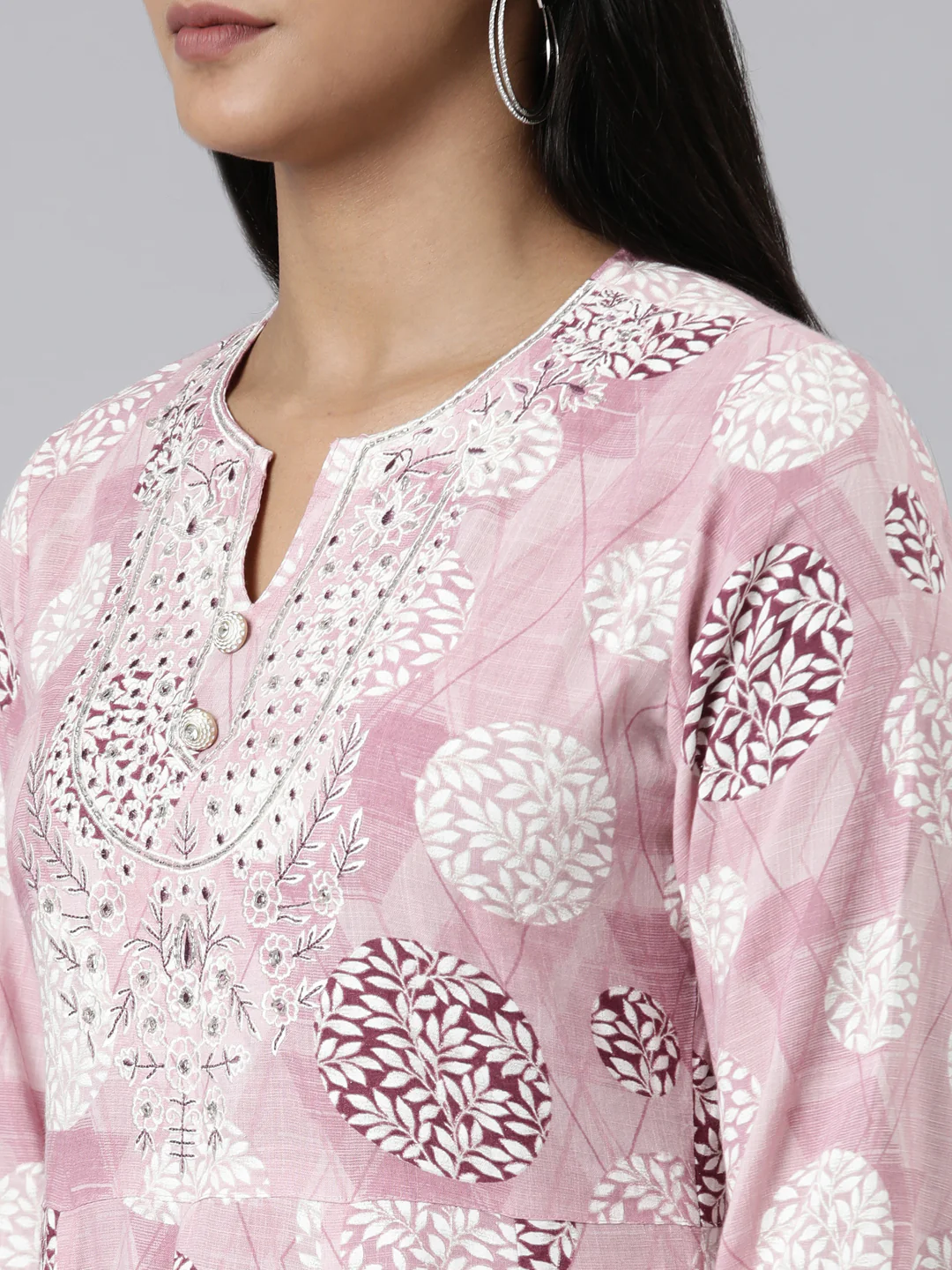 Neerus Pink Straight Printed Viscose Rayon Kurta - Image 4