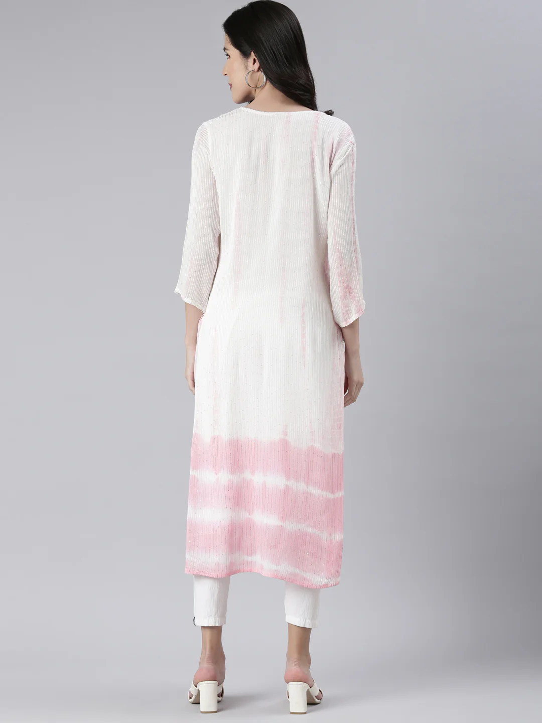 Neerus Pink Straight Solid Cotton Kurta - Image 3