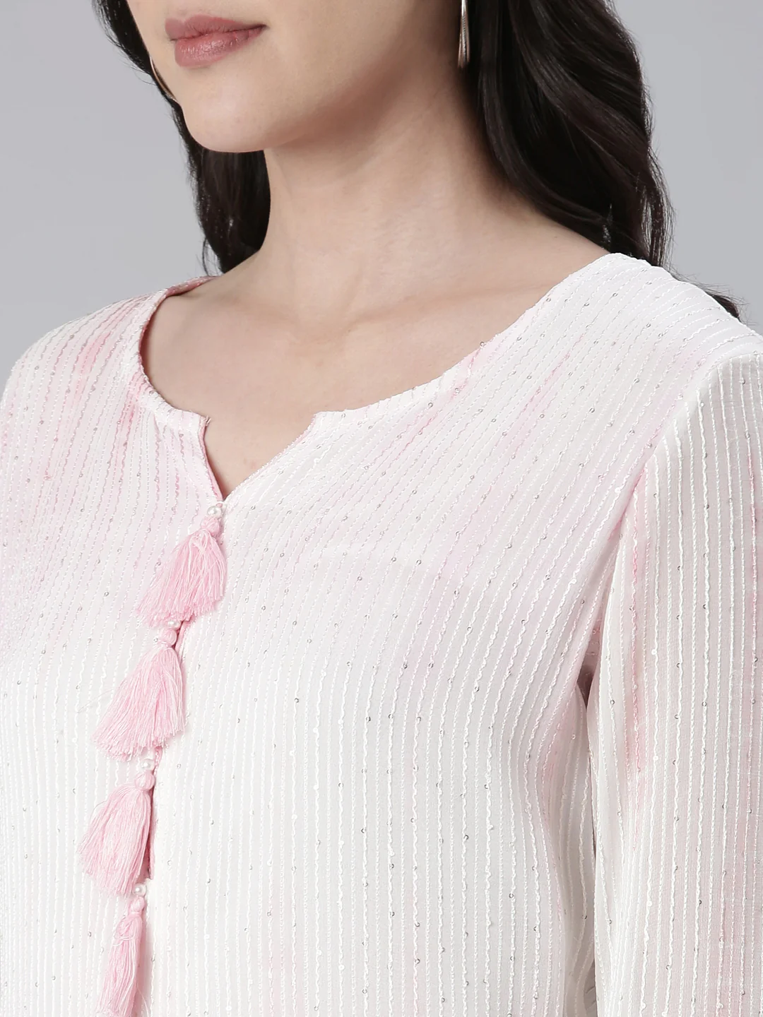 Neerus Pink Straight Solid Cotton Kurta - Image 4